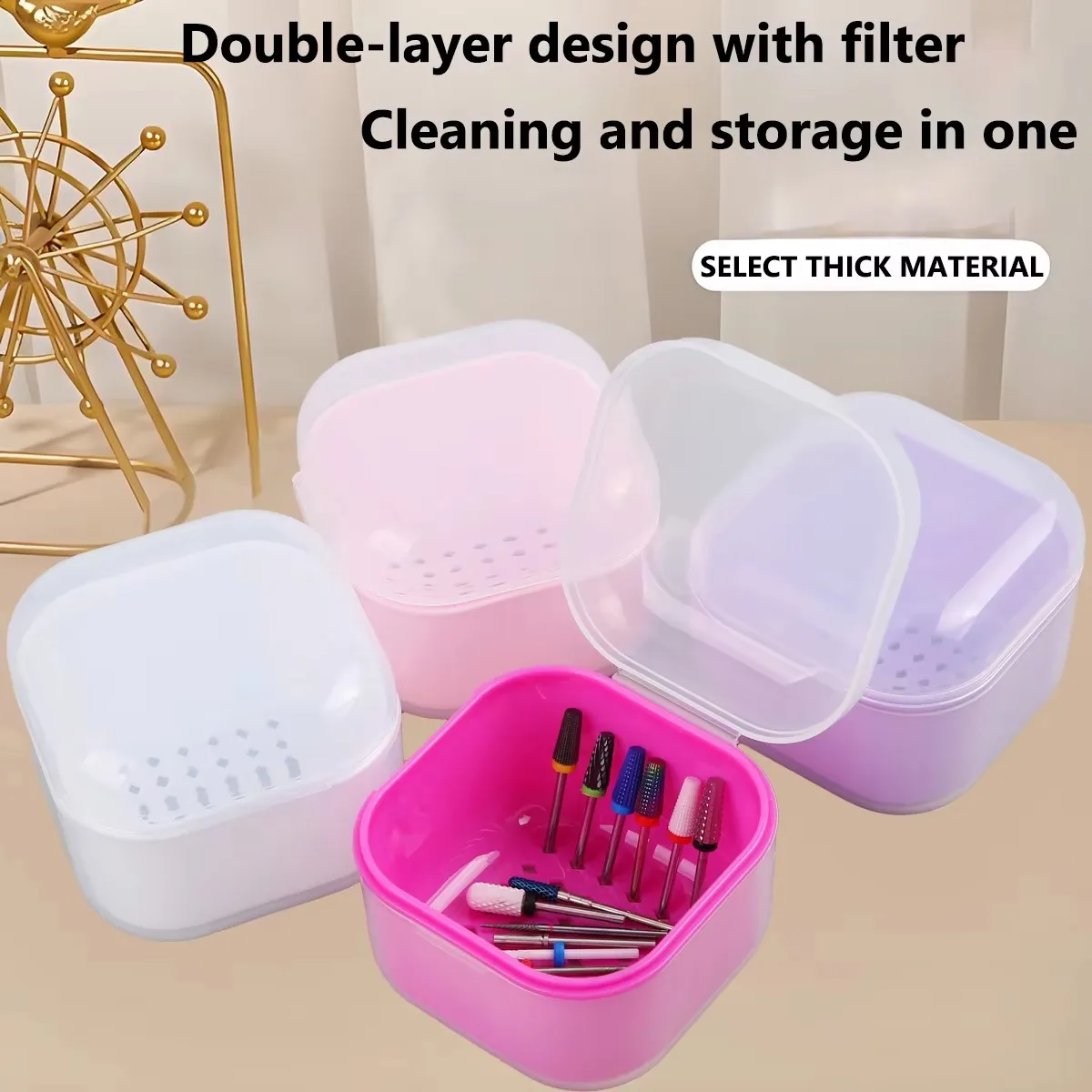 Mini Portable Grinding Head Disinfection Box Double Layer Filtration Cleaning Box Manicure Storage Case Nail Cleaning Container