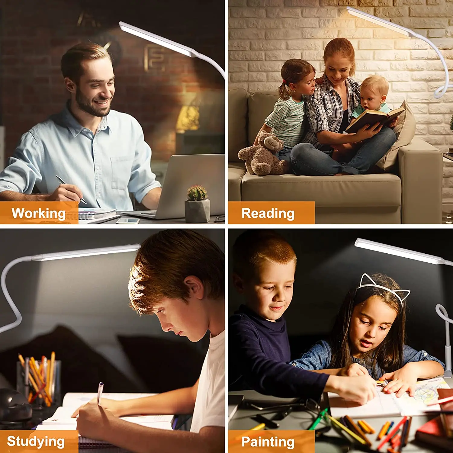 Светодиодная настольная лампа, настольная лампа с поворотным кронштейном и зажимом, гибкая рабочая лампа на гибкой стойке, настольная лампа Architect, белая