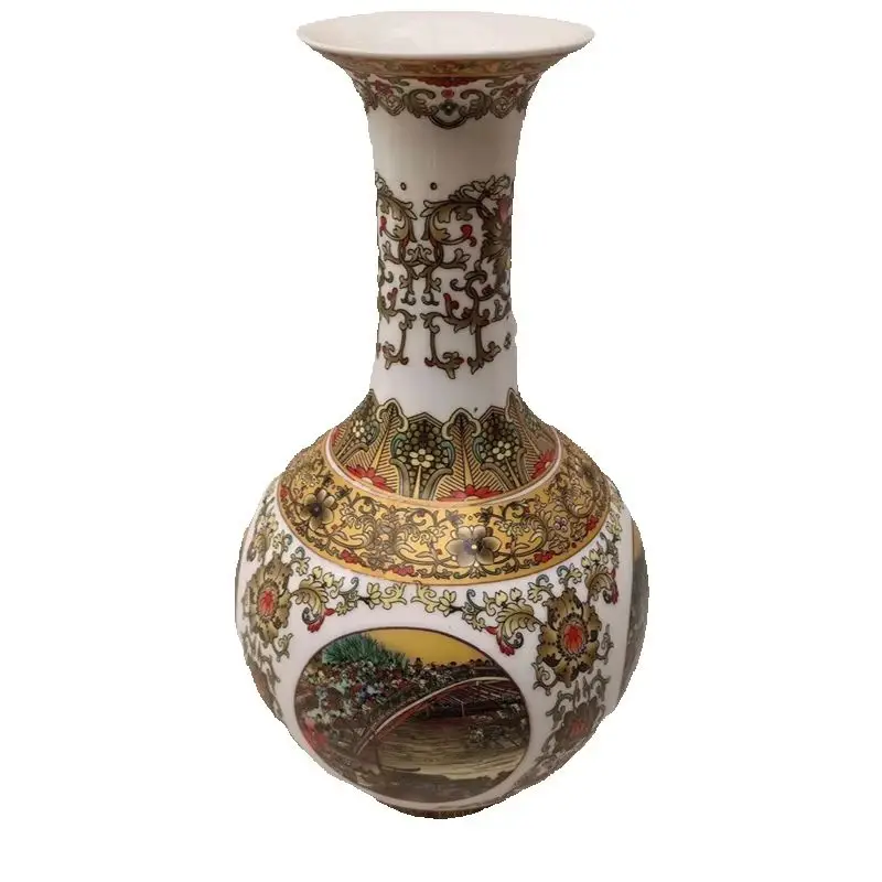 Chinese Old Porcelain collection pastel Enamel figure figure text round belly closing vase