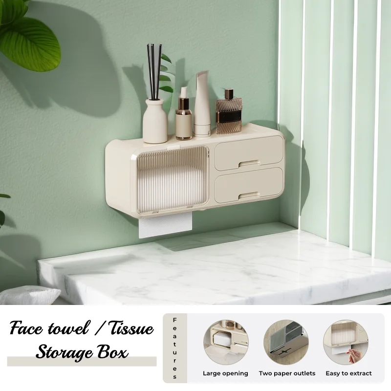 Wall Mounted Toilet Paper Holder No Drill Waterproof Dustproof Kitchen Bathroom Organizer Tissue Storage Box Paper Towel Holder