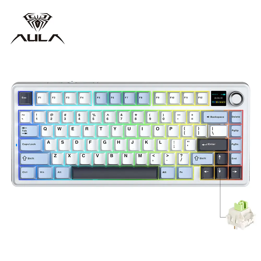 AULA F75 MAX Gaming Mechanical Keyboard 75% Wired/Bluetooth/2.4G Hot-Swap RGB E-sports Keyboard with TFT Screen for PC/Mac