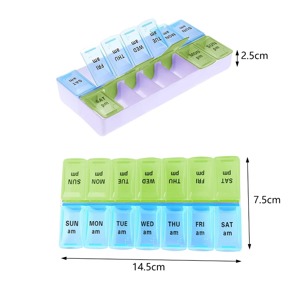 New Hot Weekly Pill Organizer with Am/Pm Compartments Travel Pill Boxes 7 Day 2 Times A Day Tablet Dispenser with 14 Compartment