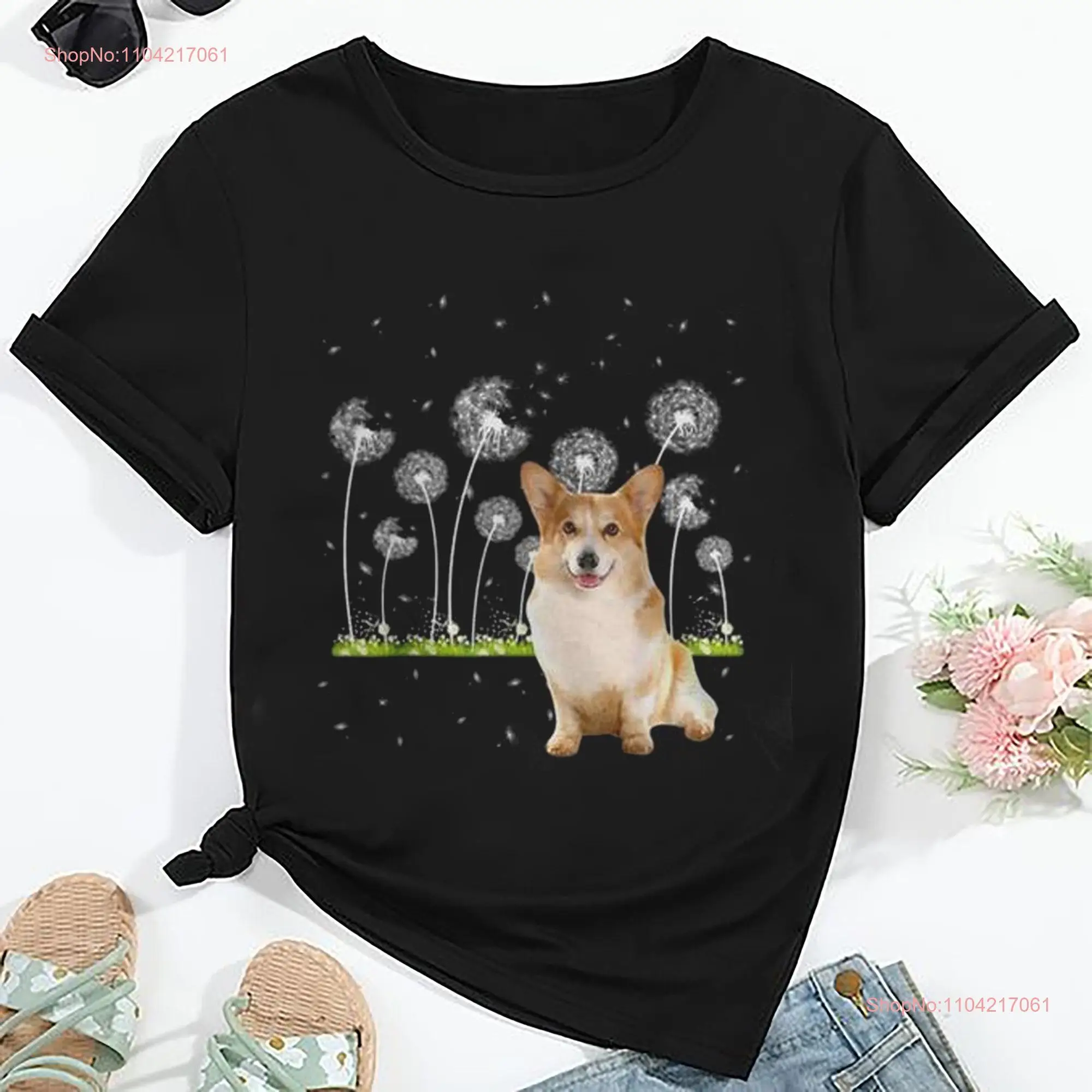 Dandelion Dog T Shirt Flower Corgi Lover Pet Animal Mom Lovely long or short sleeves