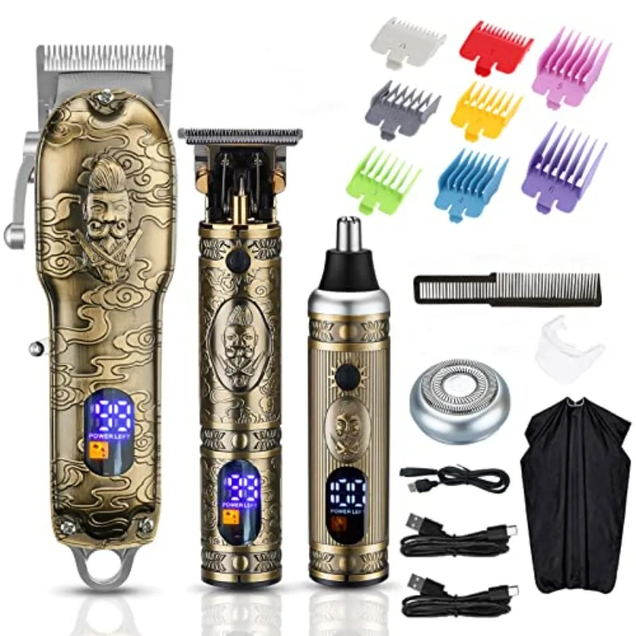 Hair Clippers for MenProfessional Hair Cutting Kit Cordless Barber Clipper and T-Blade Beard Trimmer Set Gold-1