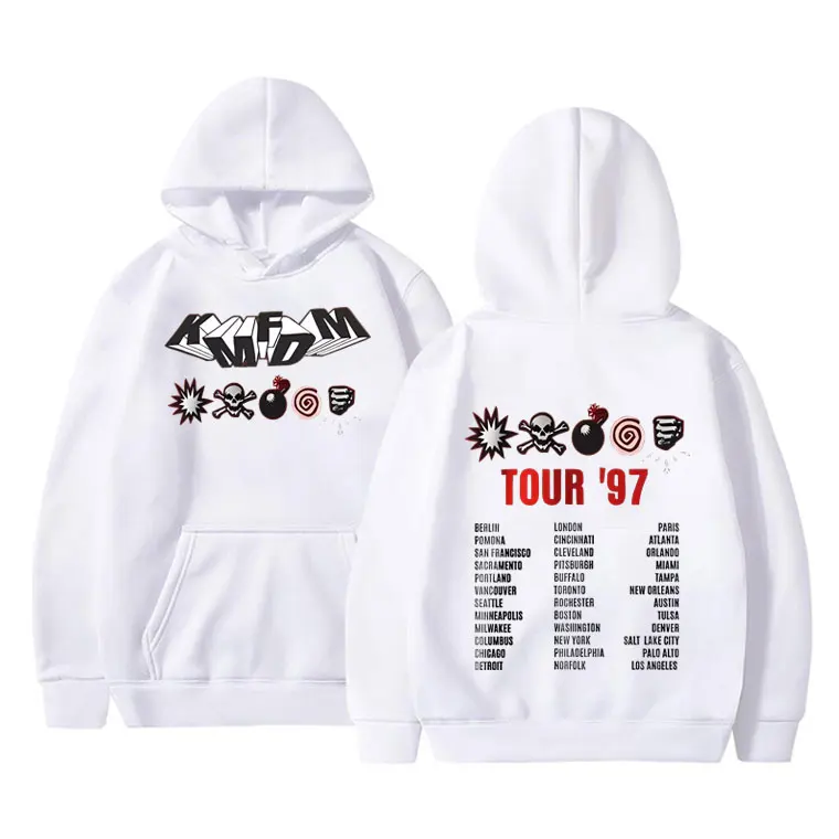 Rock Band Kmfdm Tour 97 Hoodie grafis Pria Wanita, Vintage Gothic Punk Pullover Hoodie Unsiex kaus katun bulu kasual