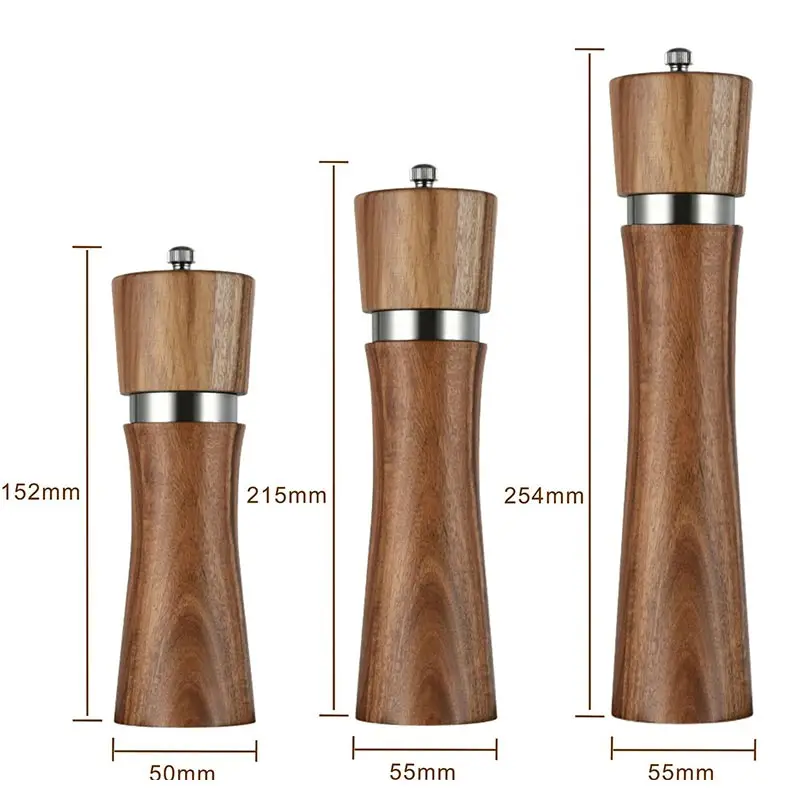 6/8Inch Manual Salt and Pepper Mills Salt Solid Wood Spice Grinder With Adjustable Ceramic Core Steel Ring Salt Shakers Grinding