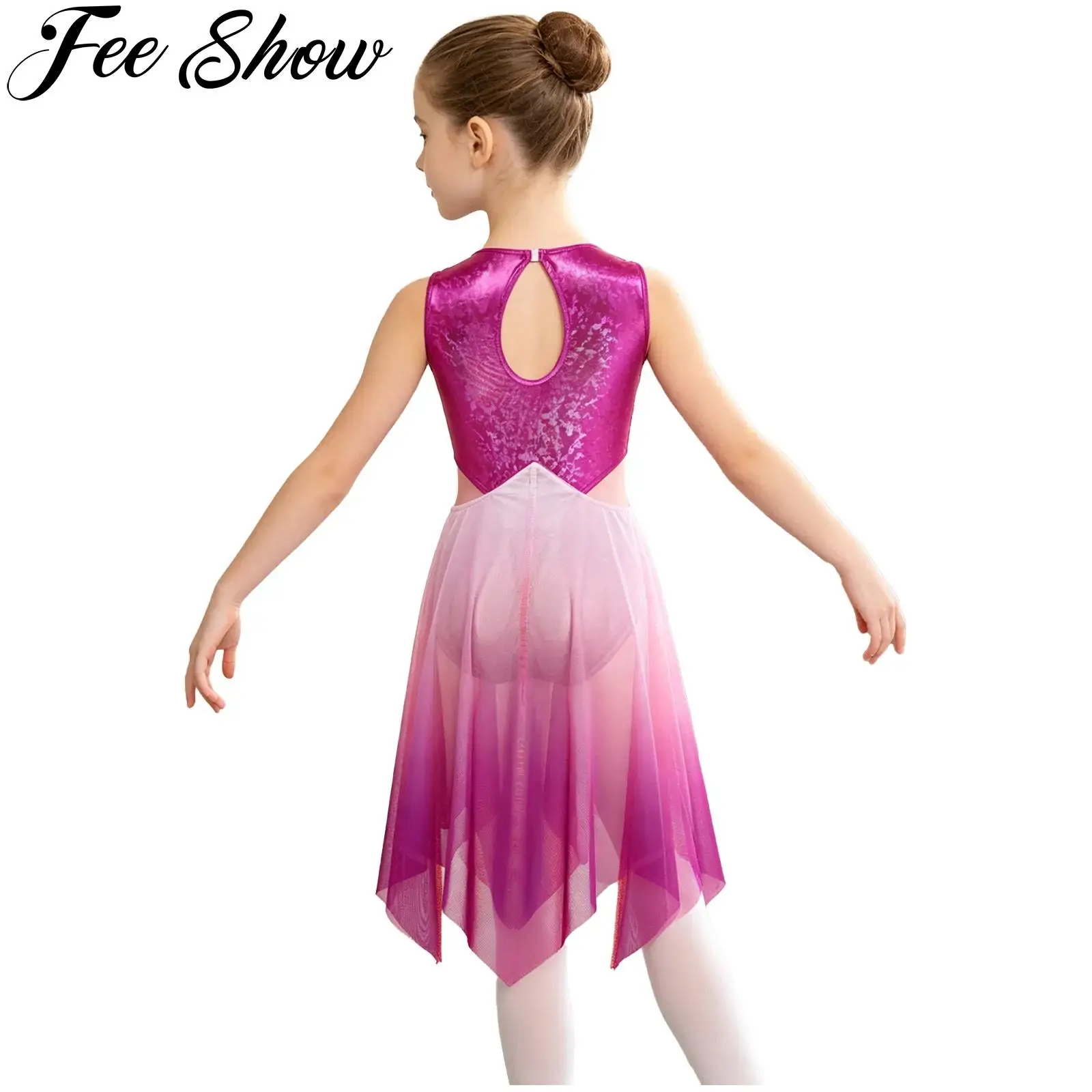 Vestido de Danza Lírica para Niñas, Sin Mangas, con Cuerpo Metálico y Malla, Leotardo de Ballet y Gimnasia, Ropa de Danza Contemporánea para Alabanza y Adoración