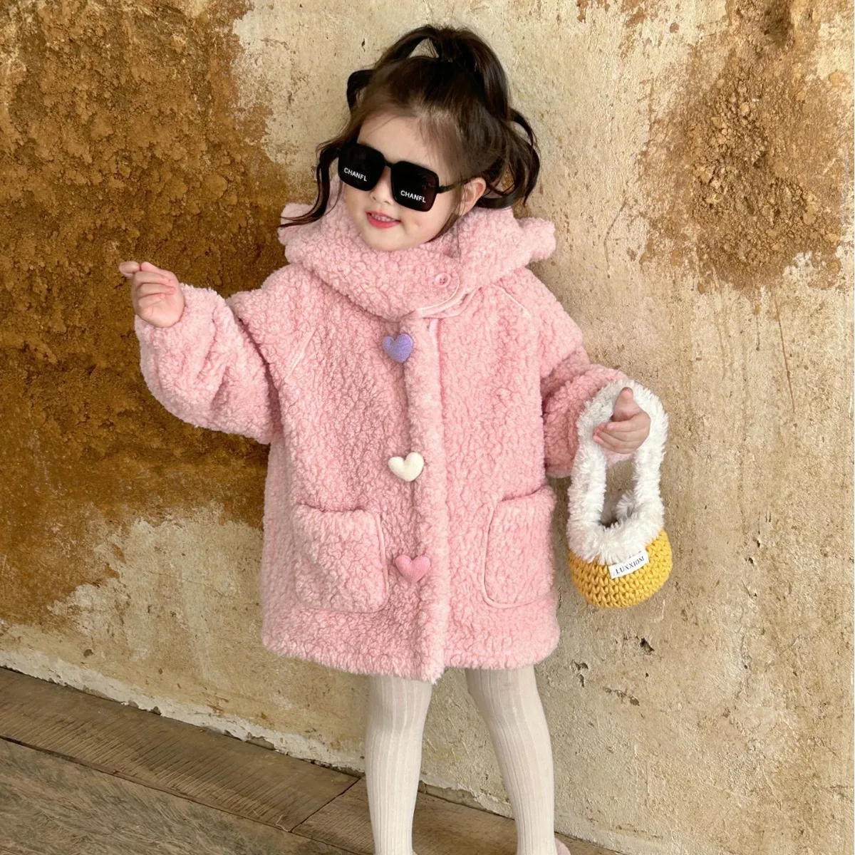 

Girl Coat Top 2023 Winter New Korean Style Childrens Clothes Girls Cute Coat Top Long Plus Fleece Lined Fashion Casual Coat Top