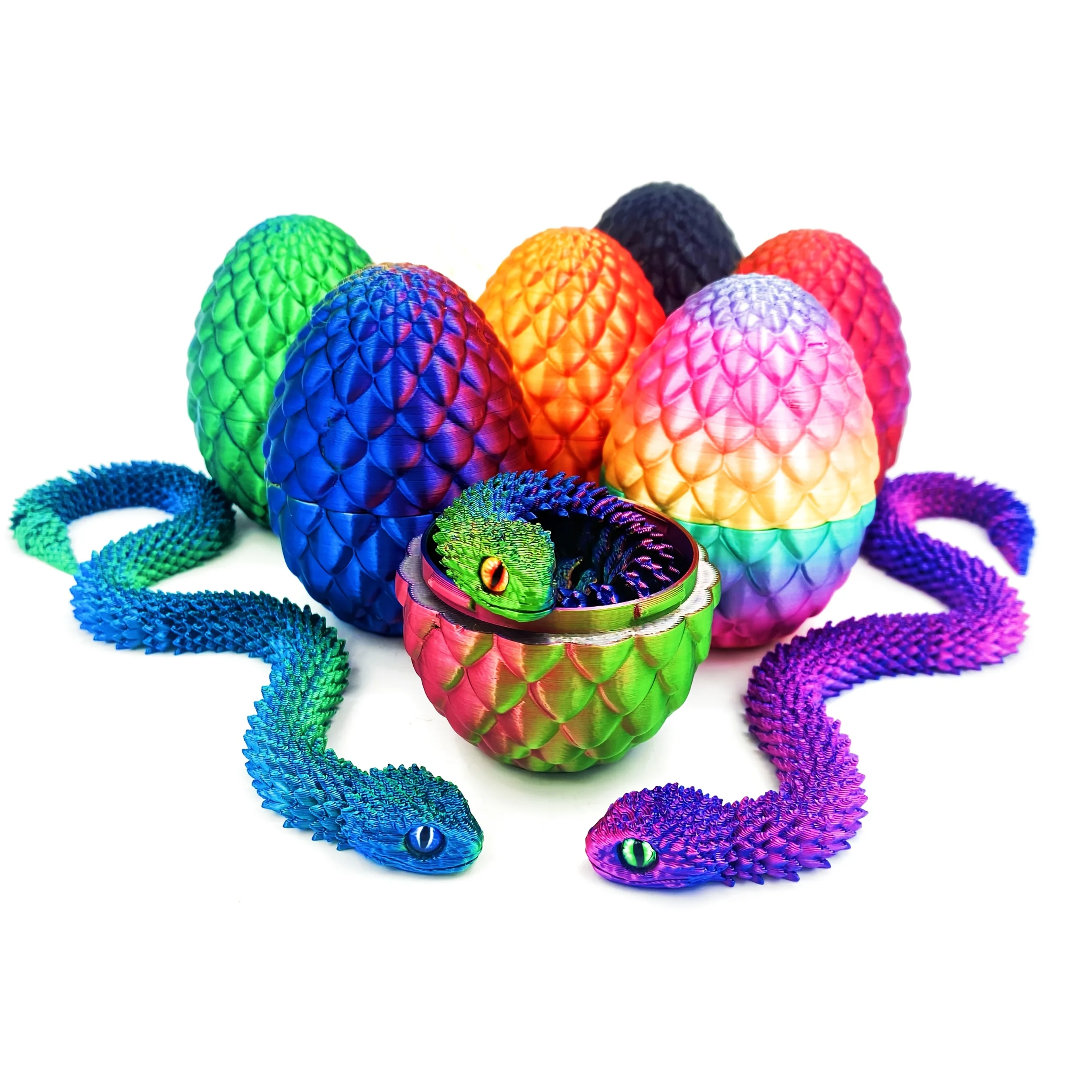 

3D printed 30cm viper and 8cm crystal egg set, with clear texture and creative home decoration, exquisite Christmas gift