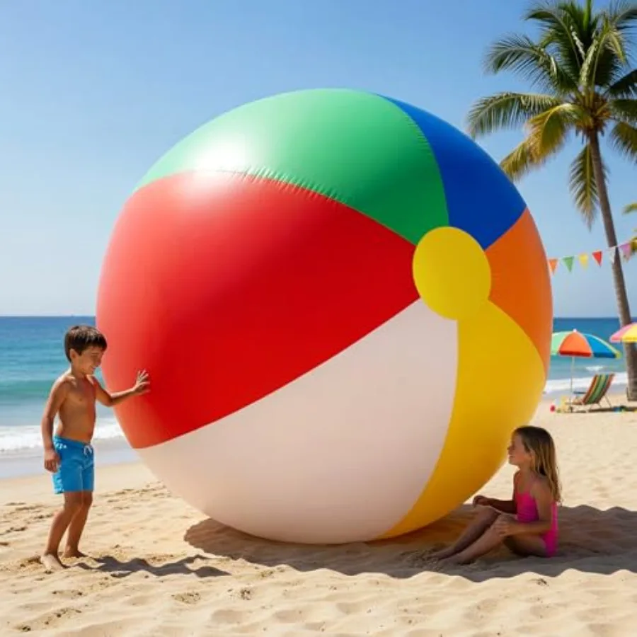 8 FT Giant Inflatable Beach Ball Decoration Jumbo Blow Up Rainbow Beach Balls with Built-in LEDs for Pool Beaches Yard Lawn Gar