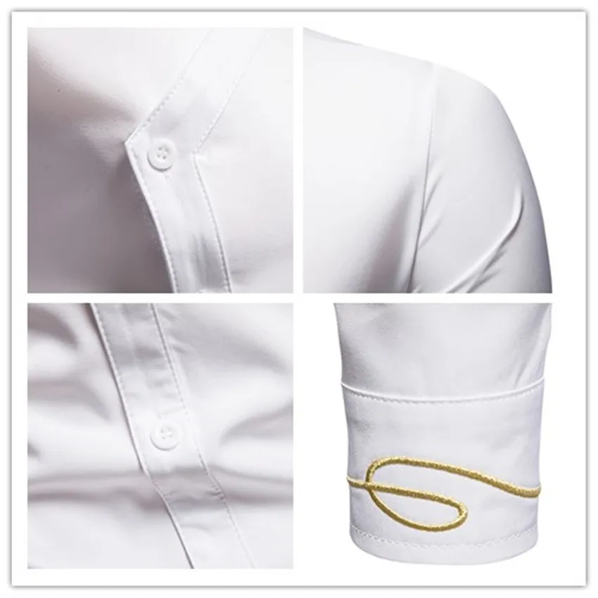 Men\'s Irregular Oblique Button Up Dress Shirts Streetwear Luxury Elegant Embroidery Business Shirt Chemise Homme Mens Blouses