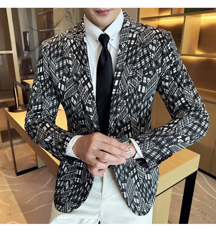 Terno Masculino Korean Style Blazer Hombre Casual Slim Fit Suit Blazer Men Designer Camouflage Plaid Fashion Suit Jacket 4xl New