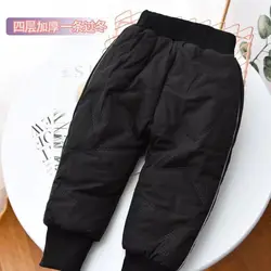 Baby Boys Girls Thick Cotton Ski Pants Winter Four Layers Padded Warm Trousers Kids Waterproof Plus Velvet Outdoor Pants Clothes