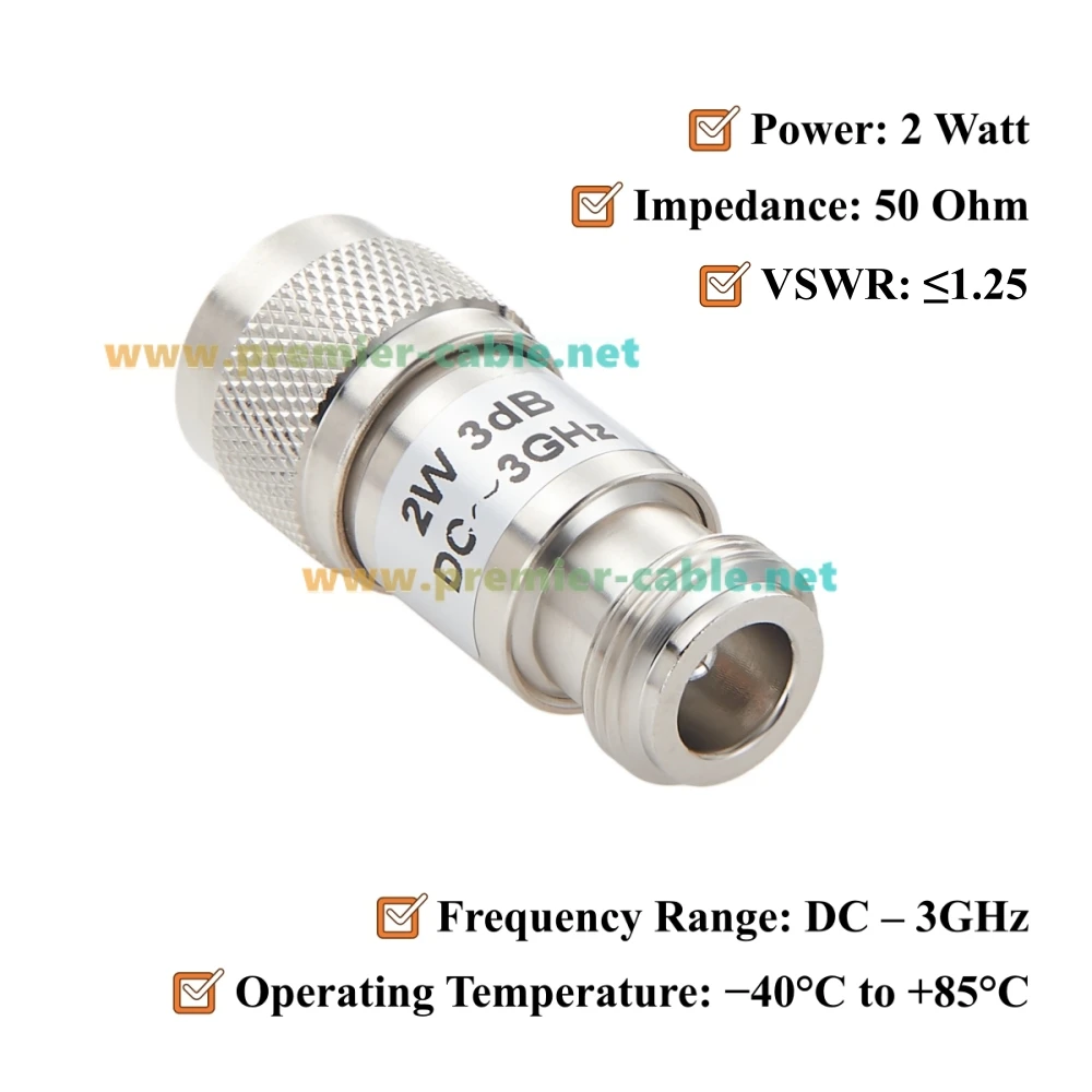 3dB 6dB 10dB 2W N-Typ HF-Dämpfer 2W 50 Ohm N-Stecker auf N-Buchse Fester Koaxial-Dämpfer DC-3GHz für Antennenradio, SDR, WLAN – Detail 3