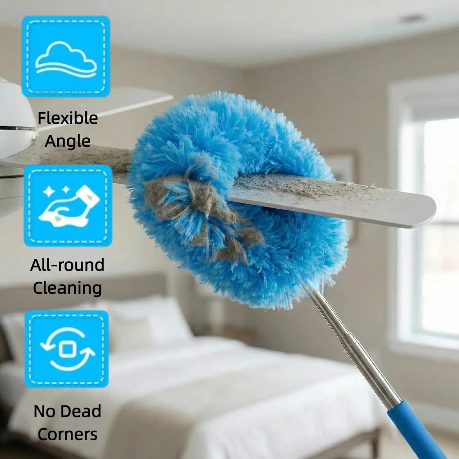 360 Electrostatic Dust Duster Telescopic Flexible Stainless Steel Household Feather Duster Cleaning Tool Microfiber Dust Brush