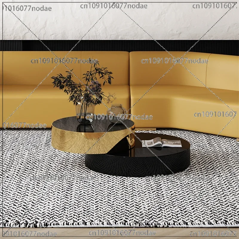 High End Round Coffee Table Double Modern Luxury Stainless Steel Brass Rotating Black and Gold Coffee Table