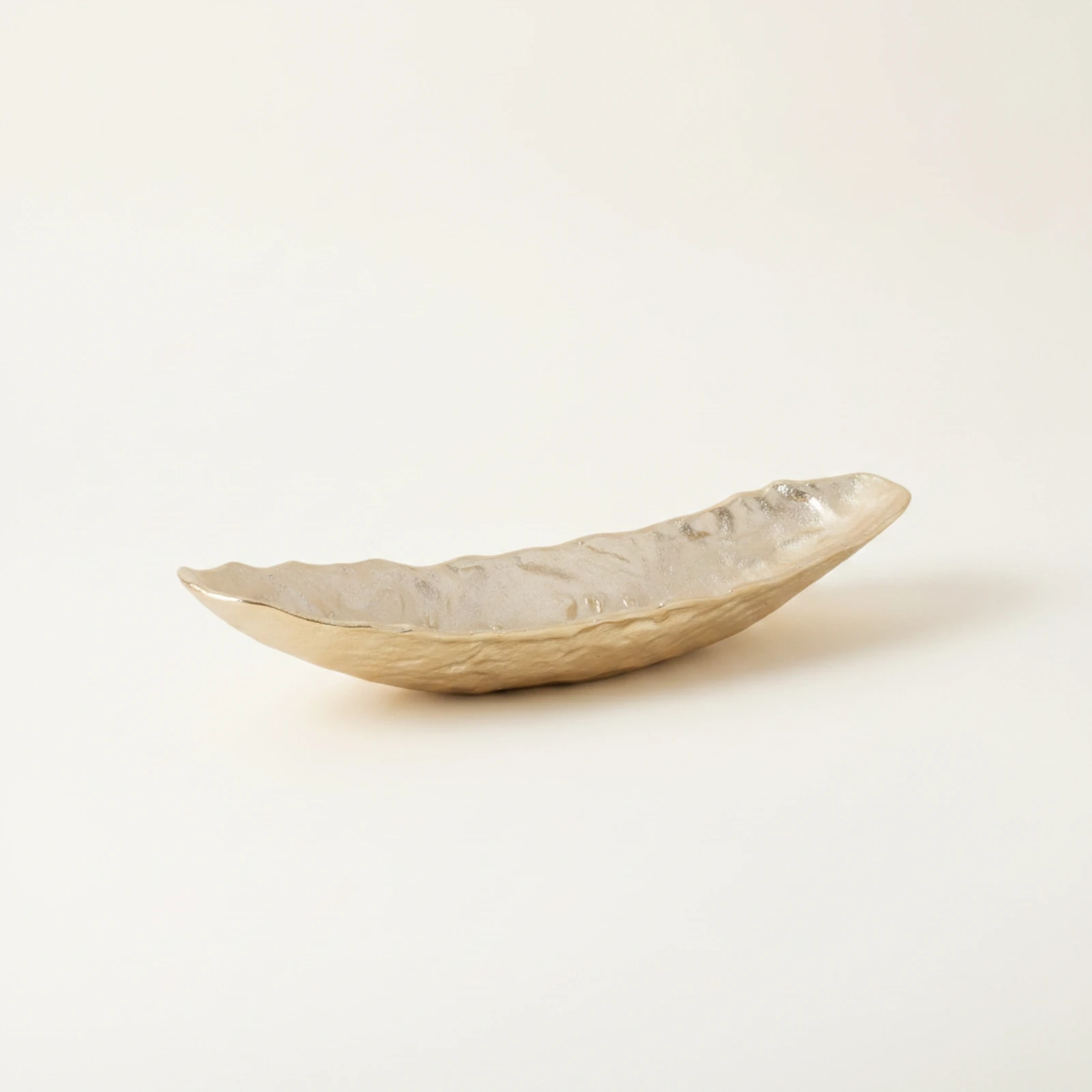 Hammered Metal Tray Low-Profile Long Narrow Tray Sculptural Modern Glam for Centerpiece, Coffee Table