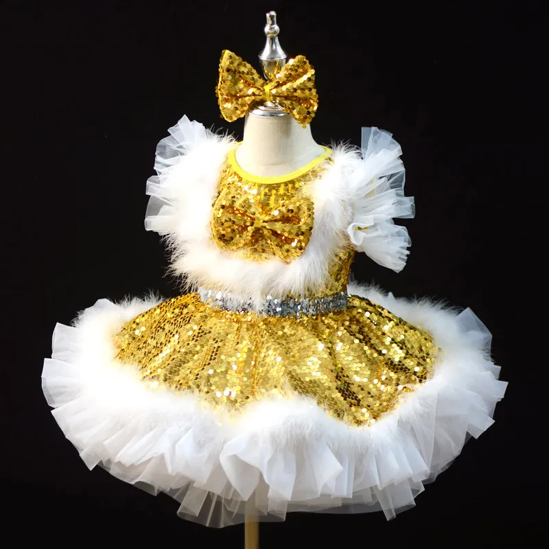 

Новогодняя юбка-пачка с пайетками и бантом для девочек, милый наряд для детских хоровых выступлений