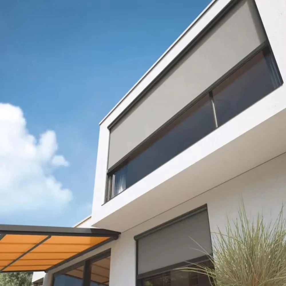Heavy-duty Built-In Plain Windproof Blackout Motorized Outdoor Window Shades for Patio