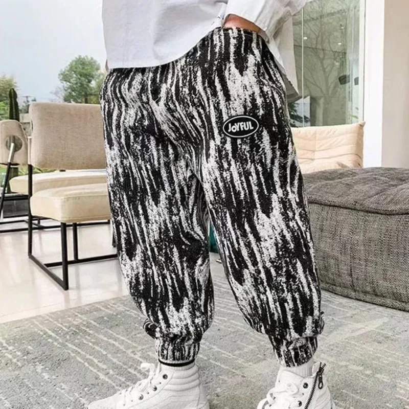 Brand New 110-160CM Boys Pants Spring Summer Tie-dye Print Leisure Kids Trousers Teenage Elastic Waist