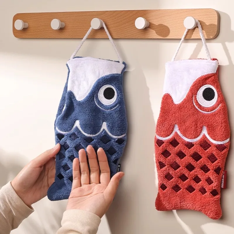 Super Absorbent Dry Towel Household Bathroom Children's Square Handkerchief Kitchen Cute Cartoon Koi Form Hanging Hand Towel New