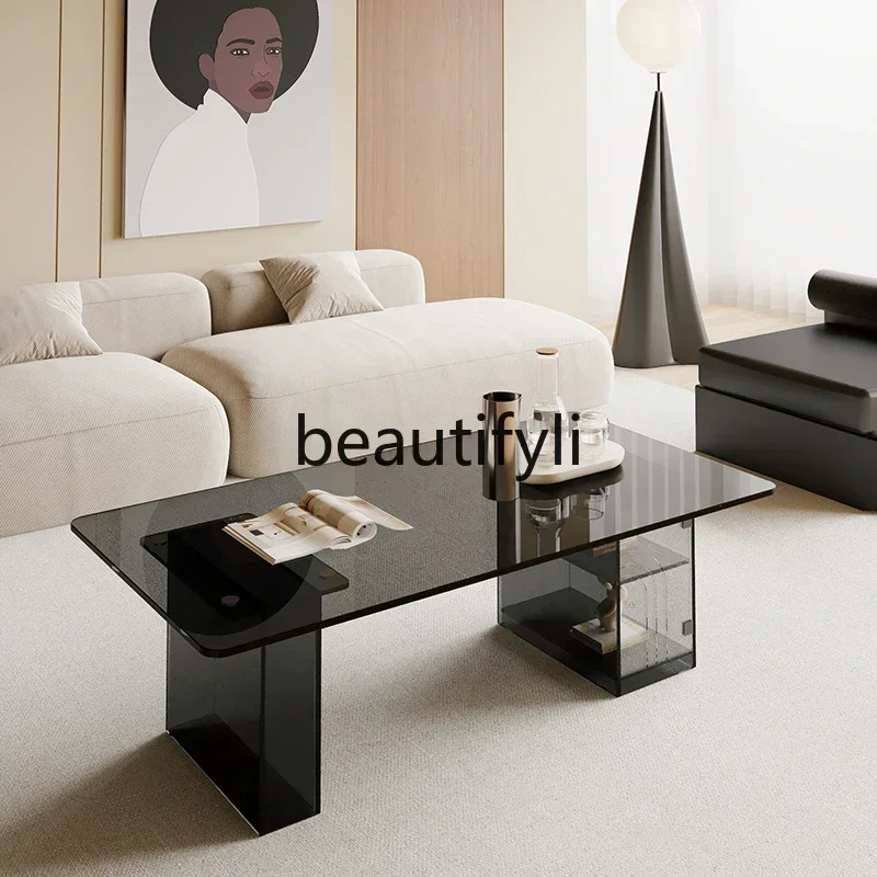 

LXItalian light luxury tempered glass coffee table living room for home use, rectangular hotel lobby, coffee table table