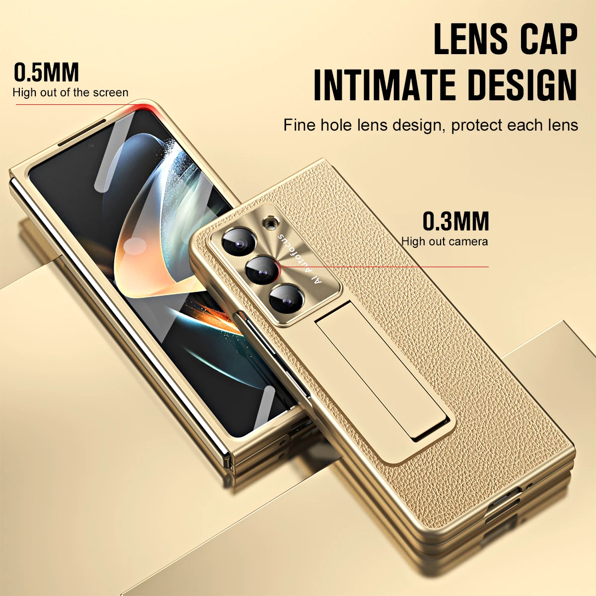 High-End Luxury Leather AG Frosted Hard PC Back Cover Case for Samsung Galaxy Z Fold 5 with Glass Screen Protector Phone Stand