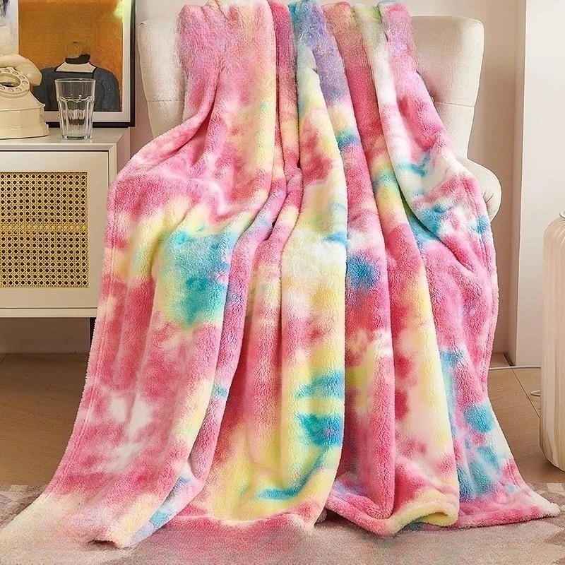 Flannel Colorful Blanket for All Season Lightweight Anti-Static Super Soft Plush Rainbow Throw Microfiber Winter Warm Blanket