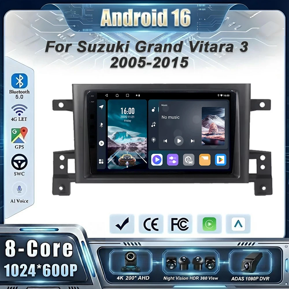 2din Car radio Android 16 For Suzuki Grand Vitara 3 2005-2010 2011-2015 Car Radio Multimedia Player GPS Carplay Androidauto WIFI