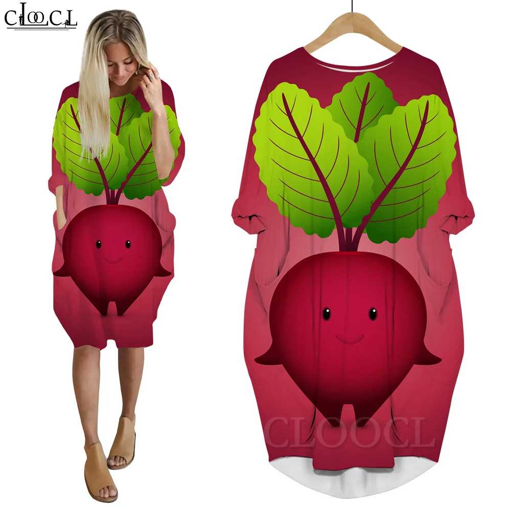 

CLOOCL Harajuku Dresses Loose Casual H-shaped Skirt Pullover Long Sleeve Robe Dress Crew Neck Lovely Beet Comic Style Dress