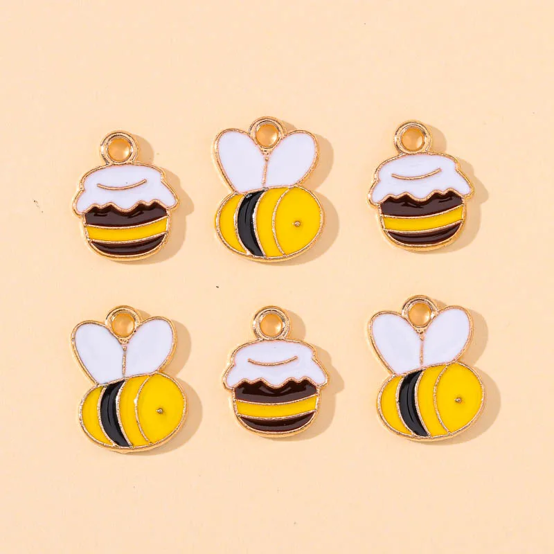 10Pcs Cute Bee Honey Jar Enamel Alloy Charm Pendants For Making Dangle Earrings Bracelets Necklaces Jewelry Accessories Findings