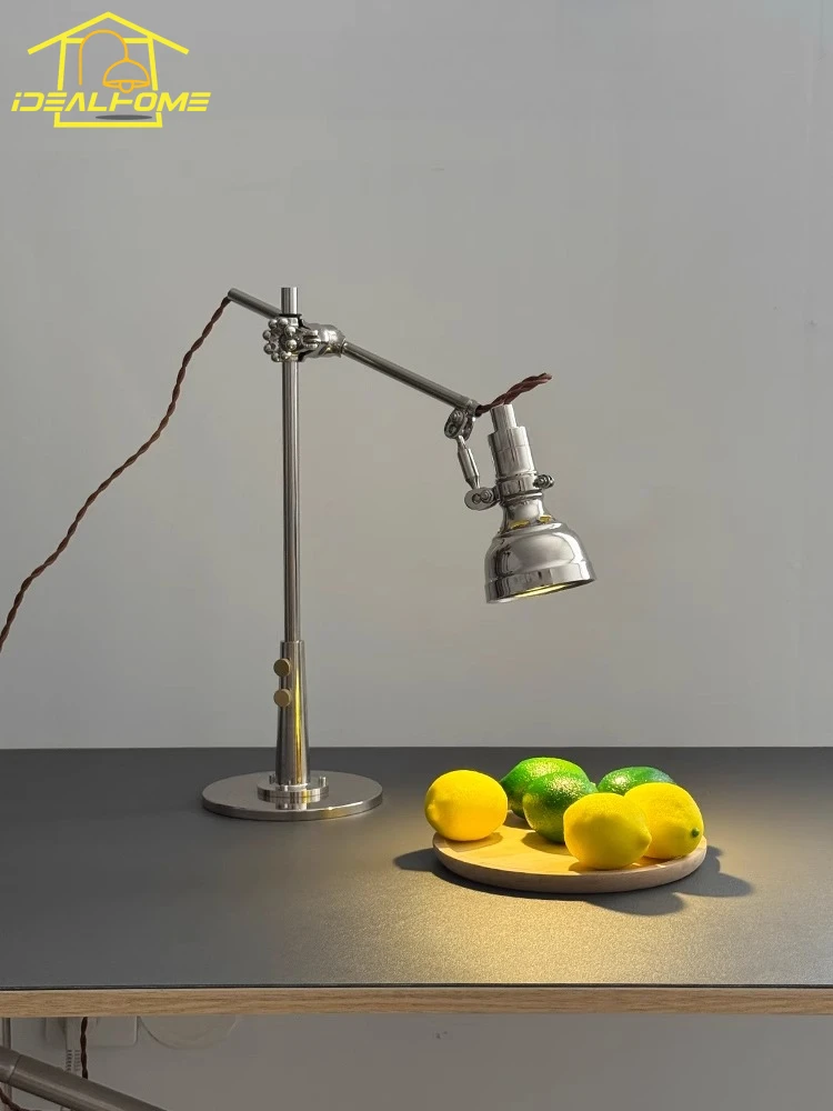 Retro Industrial Rocker/swing Arm Table Lamp LED E14 Medium Chrome Flexible Vertical Desk Llights Bedroom Bedside Background Bar