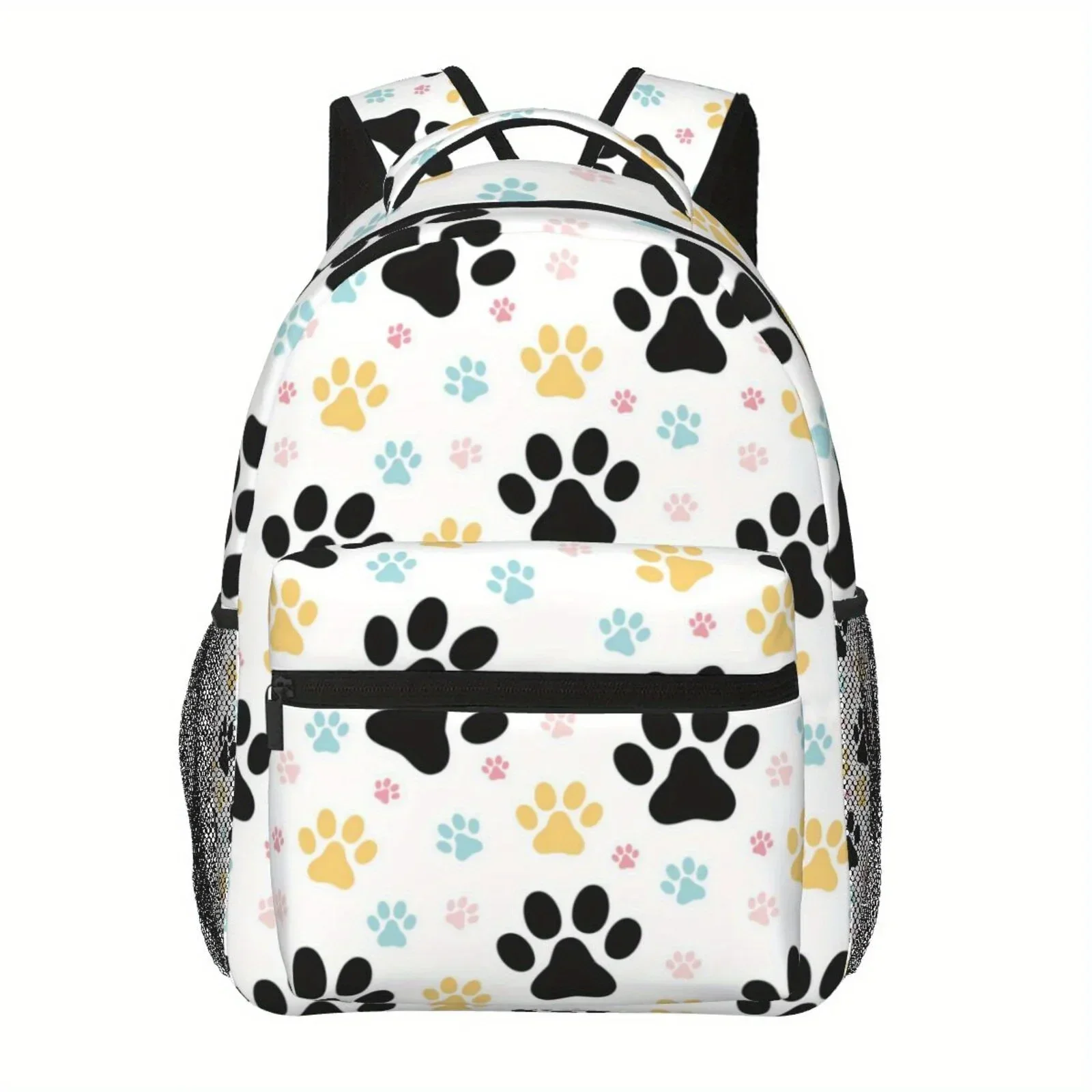 Custom Bag 1pc Cute Pet Paw Print Backpack - Lightweight, Durable Polyester Fiber, Double Mesh Pocket, Zipper Closure, Ideal For
