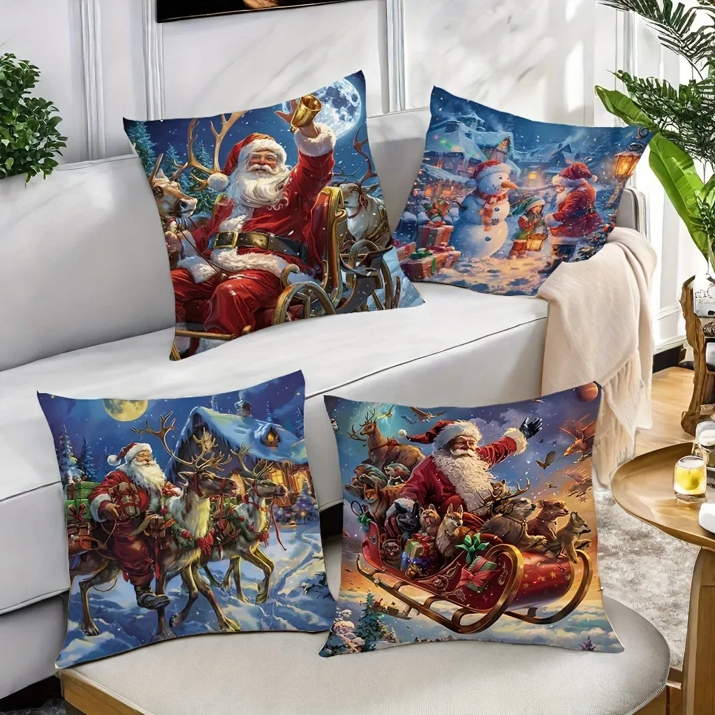 Santa's Magical World: Christmas Pillowcases with Enchanting Scenes Sofa room decoration New Year holiday home decoration Short