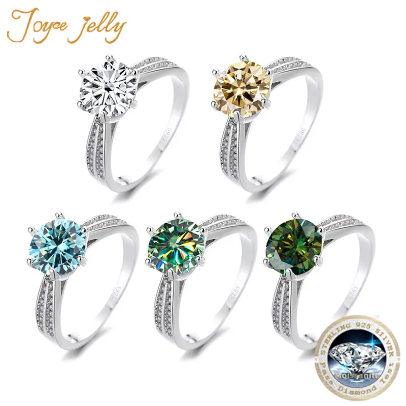 JoyceJelly S925 srebrny pierścionek z prawdziwym 0,5-2ct Moissanite Lab diamentowa biżuteria ślubne pierścionki zaręczynowe dla kobiet