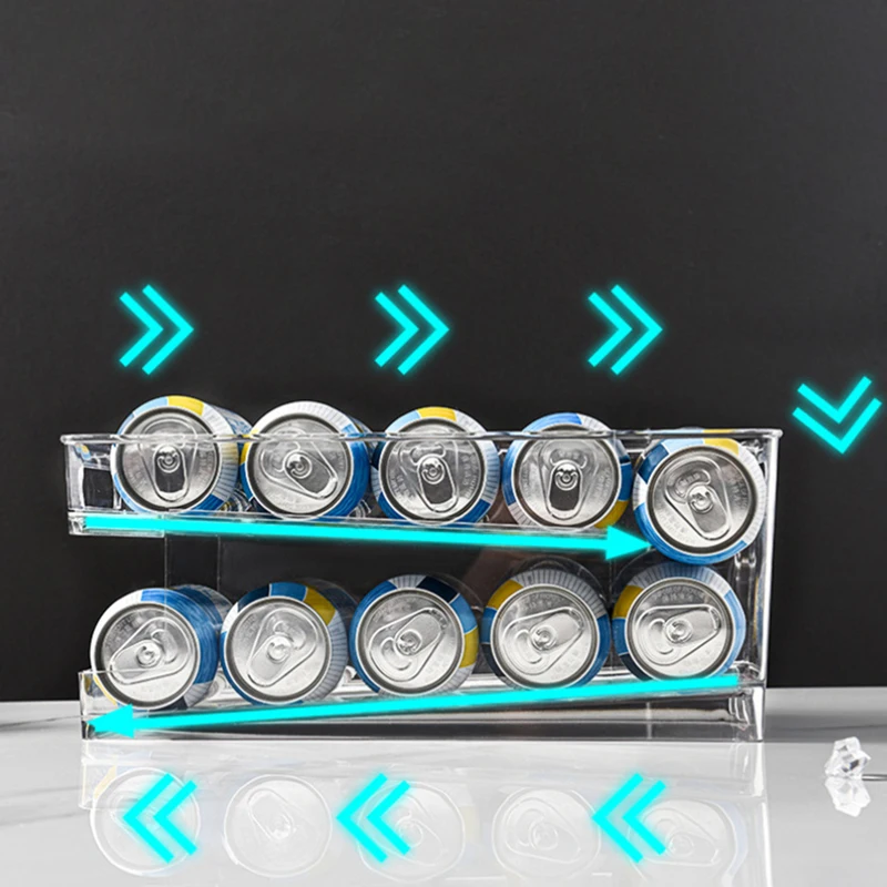 

Refrigerator Organizer Bins 2-layer Automatic Rolling Beverage Soda Can Storage Box For Fridge Beverage Organizer For Beer Soda