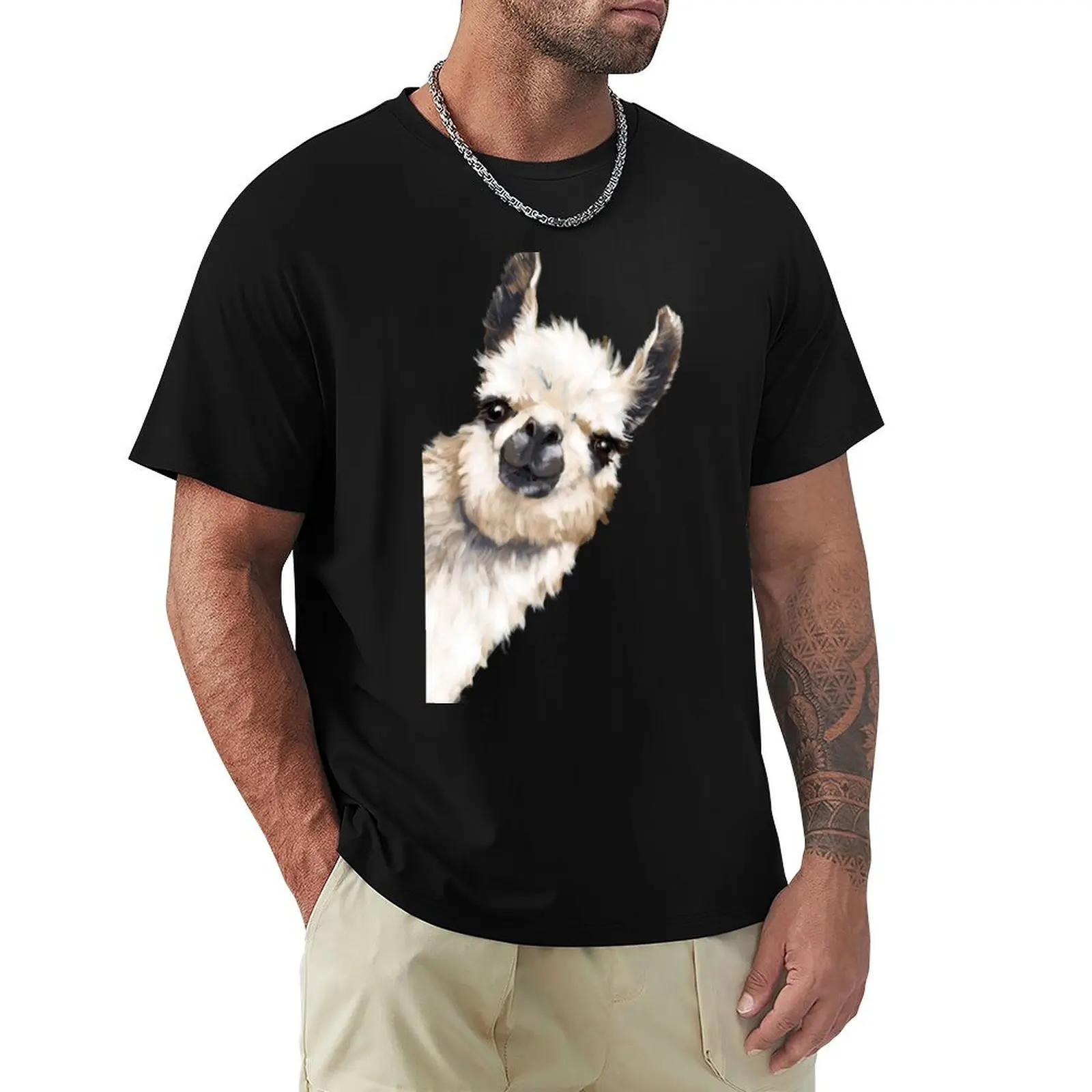 Sneaky Llama T-Shirt Basic Short Sleeve T-Shirt for Men