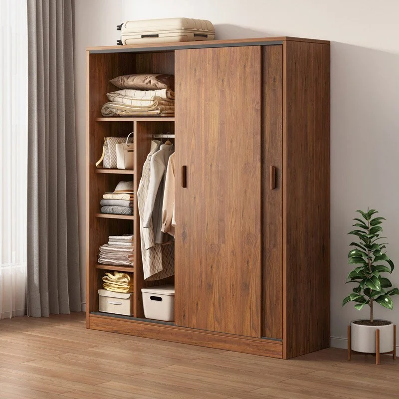 Sliding door wardrobe household bedroom small apartment dormitory clothes storage cabinet rental room