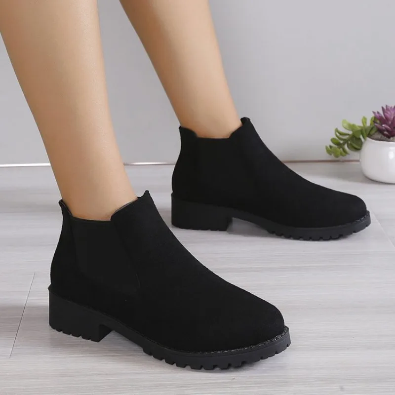 2024 Jesień Zima Nowe Kobiety Chelsea Booties Flat Female Short Tube Platform Retro Suede Casual Botas Shoes Woman Ankle Boots