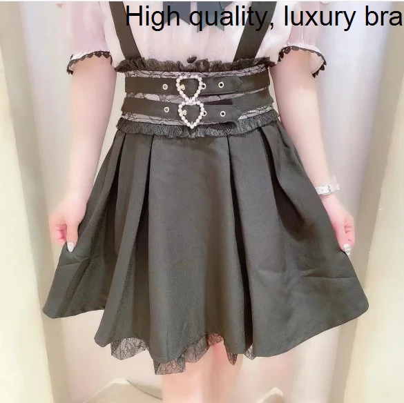 2023 Lolita Styles New Summer Women Strap Skirts Elegant Lace Patchwork Beading Love Buckle High Waist Black Suspenders Dress