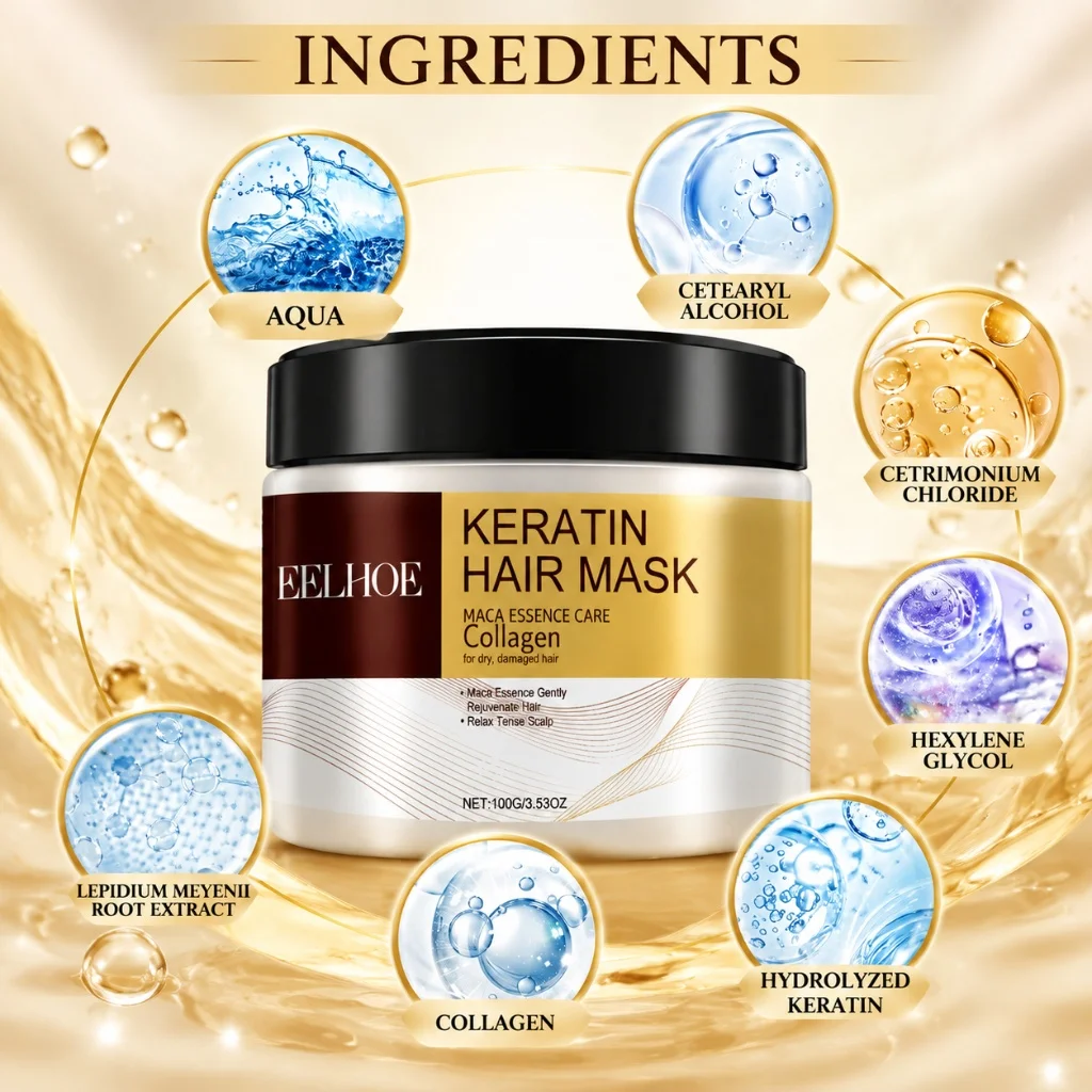Keratin Hair Treatment Mask Deep Nourish Revive Dry Frizzy Hair Strands Hydrate Smooth Tresses Preserve Glossy Radiant Shine