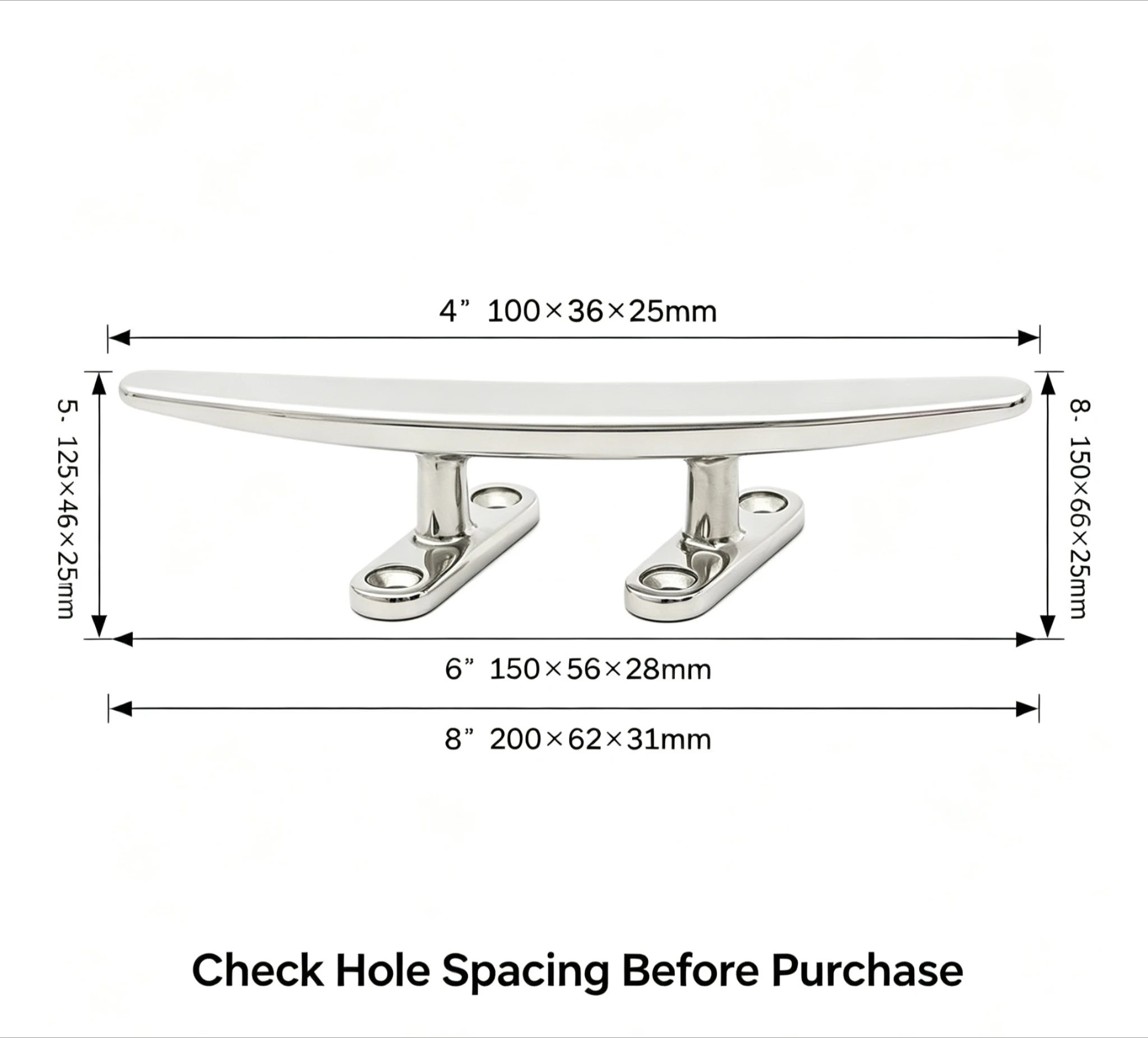 1Pcs 316 Stainless Steel Low Flat Boat Cleat FIT FOR Marine Yacht Dock Deck Mooring Rope Tie Replacement Hardware