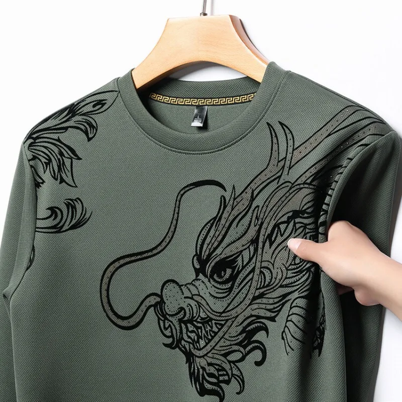 6 Colors 2024 Chinese New Year Men\'s Round Neck Thin Long Sleeved Chinese Dragon Hoodie Print Casual Fashion Sweatshirts For Men