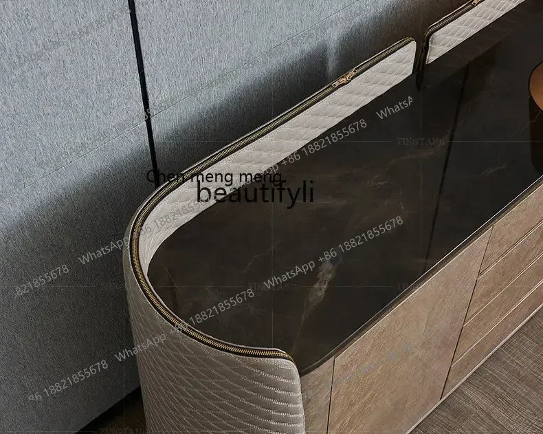 D178 Y zq Italian Entrance Cabinet Sideboard Cabinet Wall Modern Simple Leather New High-End Marble Storage Cabinet