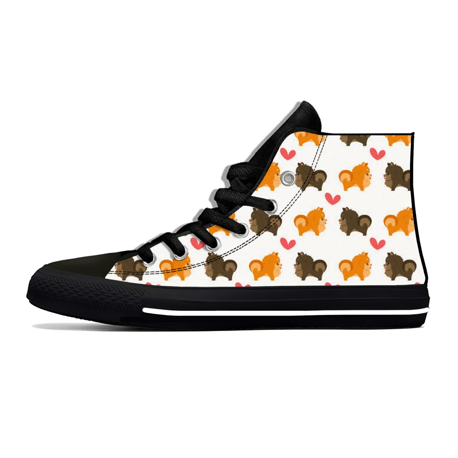 Hot Summer Pomeranian Animal Dog Cut Kawaii Fashion Lightweight High Top Canvas Shoes Men Women Casual Sneakers Board Shoes