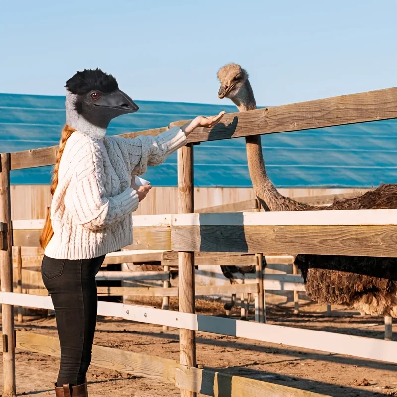 

Милая латексная маска страуса для взрослых, для вечеринок, комедийных представлений, живых ролевых игр, головной убор в виде животного для зоопарка