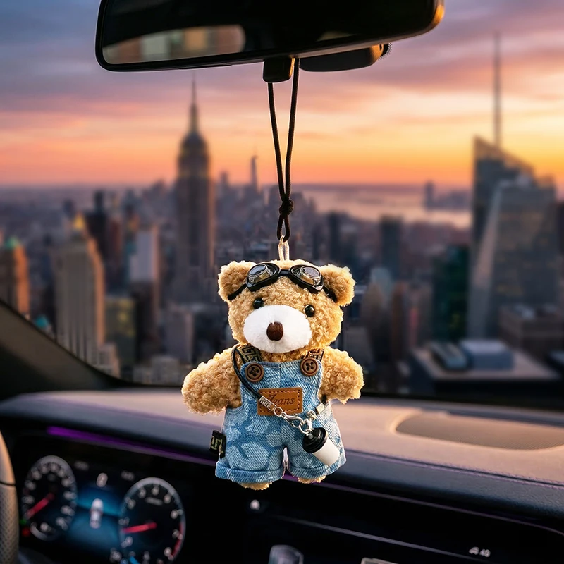 Cute Bear Car Hanging Decoration, Creative Suspenders Pants, Car Rearview Mirror Hanging Decoration, Bear Pendant Decoration