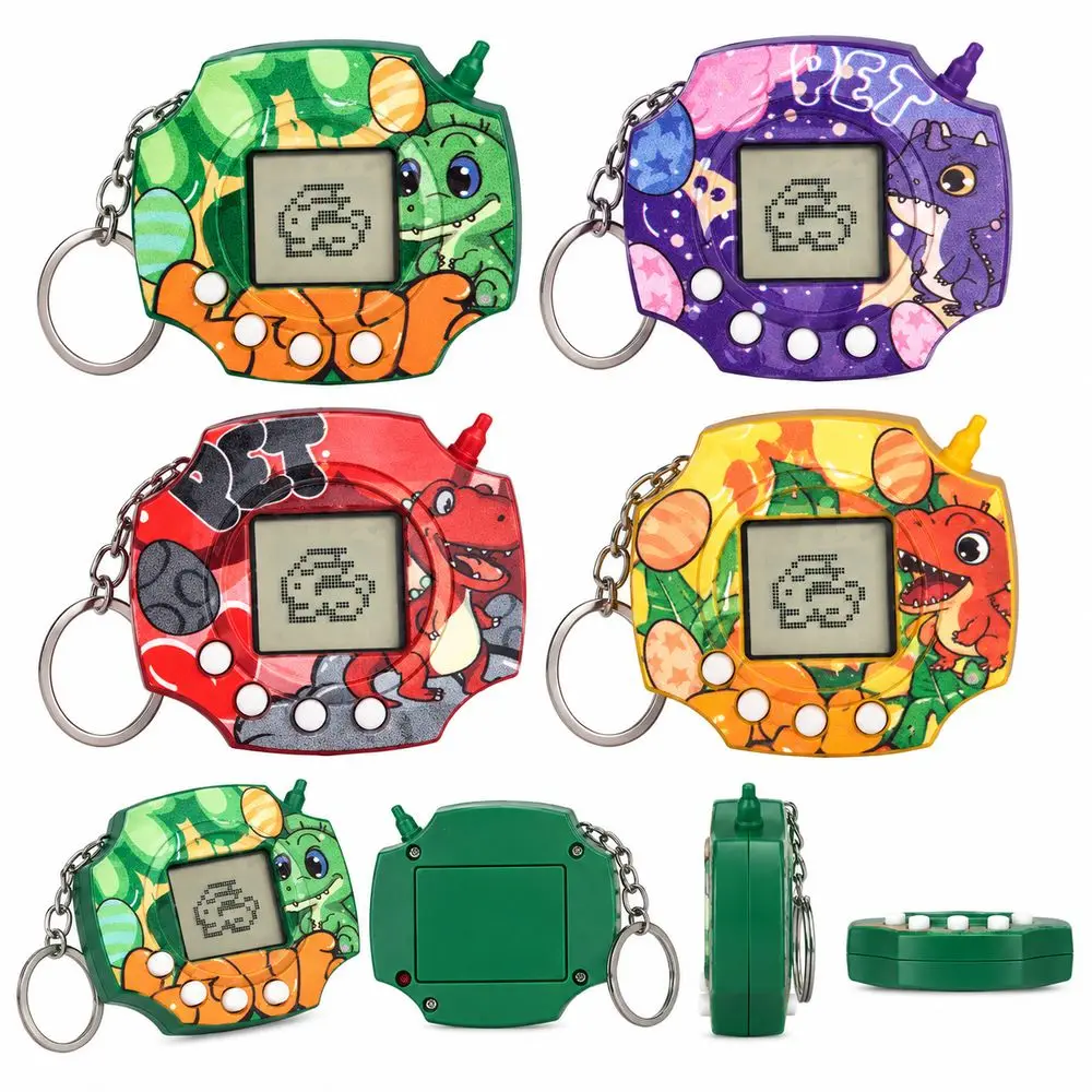 Min Electronic Pet Game Console Pixel Display Decompression Feature Dinosaur Pet Keychain Nostalgic Design Pixel Retro Game Toy