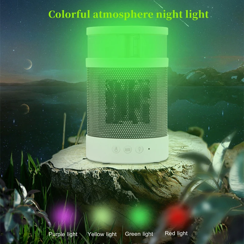 HATV ไฟฟ้าแบบพกพาขนาดเล็กเครื่องทำความร้อน3 In1ความร้อนอุณหภูมิอากาศคงที่ความชื้นกลางคืนที่มีสีสันไฟ