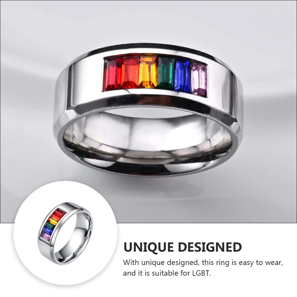 

1Pcs Colorful Ring Titanium Steel Inlaid Rhinestone Stylish Gay Pride Finger Jewelry Chic Elegant Garnish